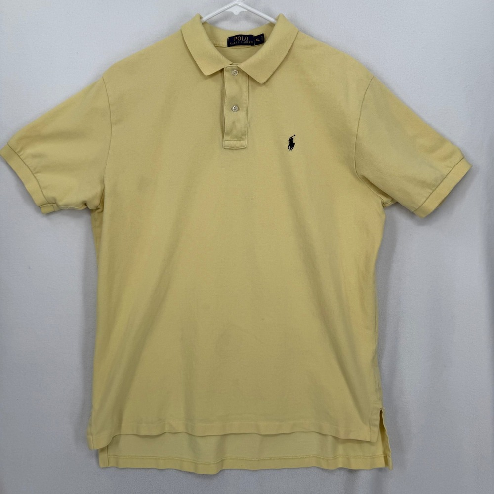 Polo Ralph Lauren Mens Shirt XL Yellow Blue Pony Logo‎ Cotton Short Sleeve